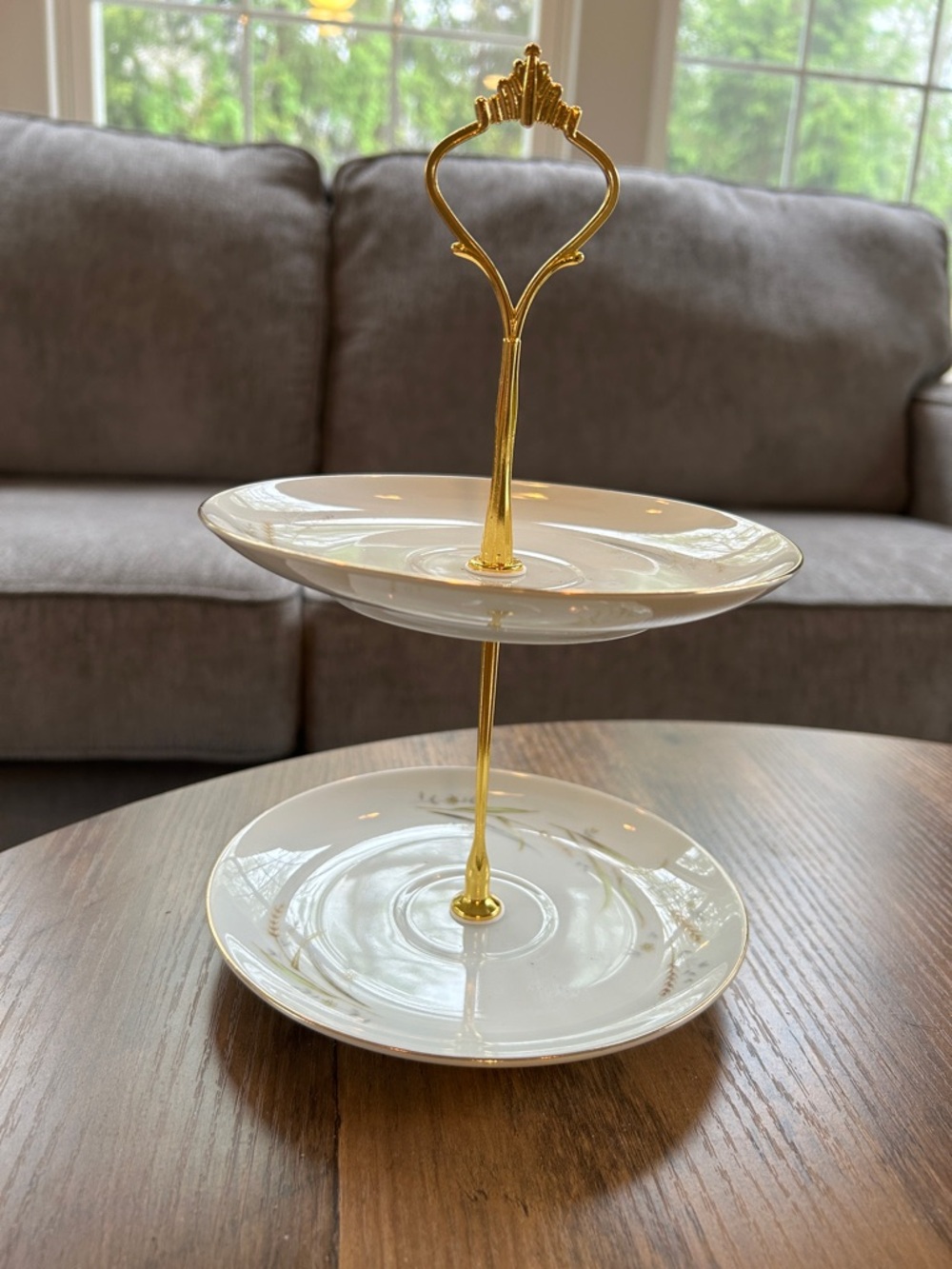 Golden Harvest Pattern Two-Tier Dessert or Jewelry Stand - 6” diameter